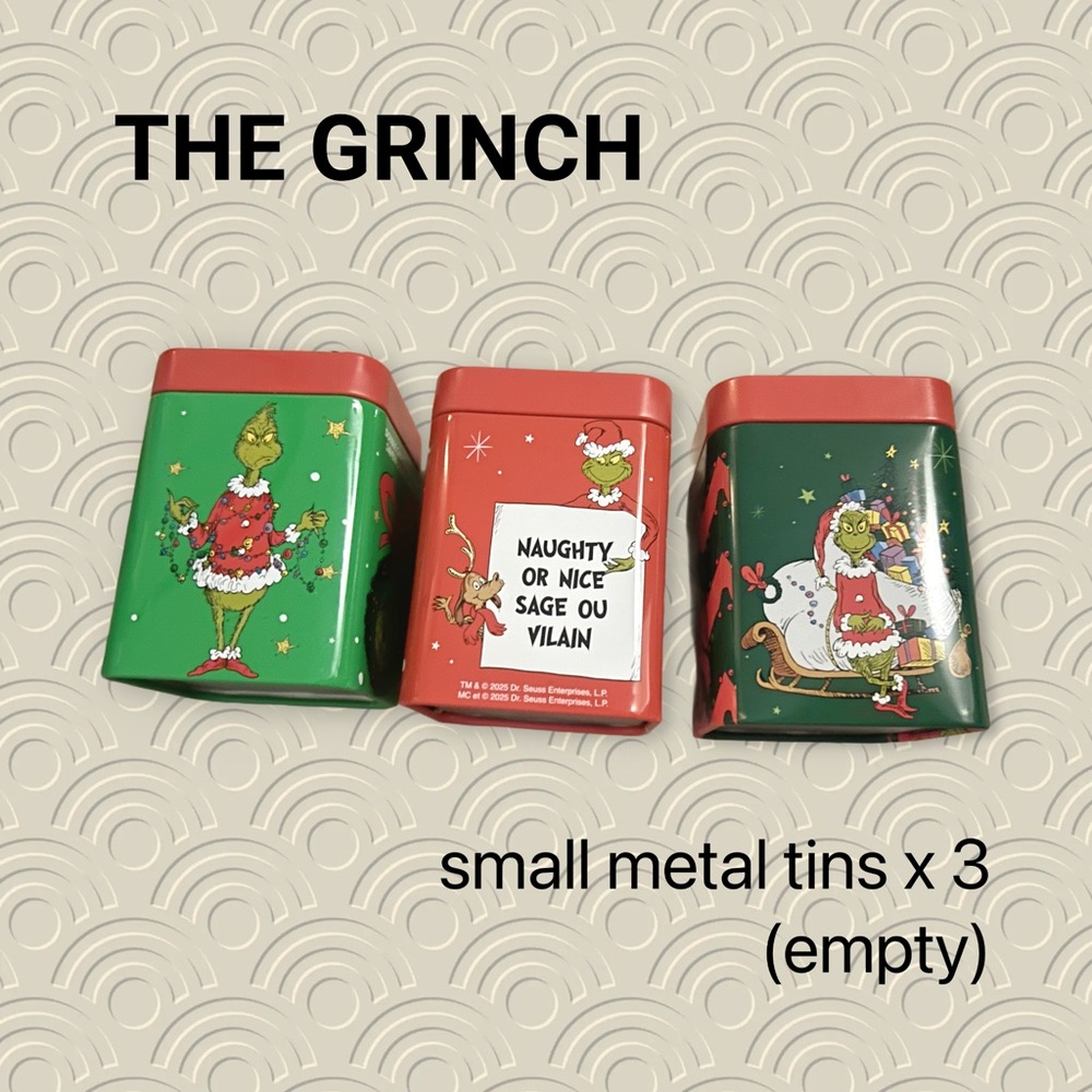 👍👍*VGUC* THE GRINCH | 3 | Set of small Grinch-theme metal tins - empty